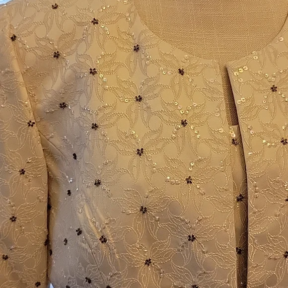 Coldwater Creek cream beaded sleeveless dress textured beaded jacket size 14…EUC - Picture 2 of 10